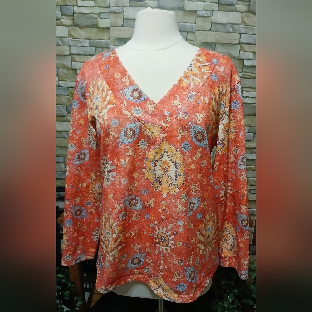 NORACORA‎ Boho Jersey V Neck Blouse Top Cottagecore